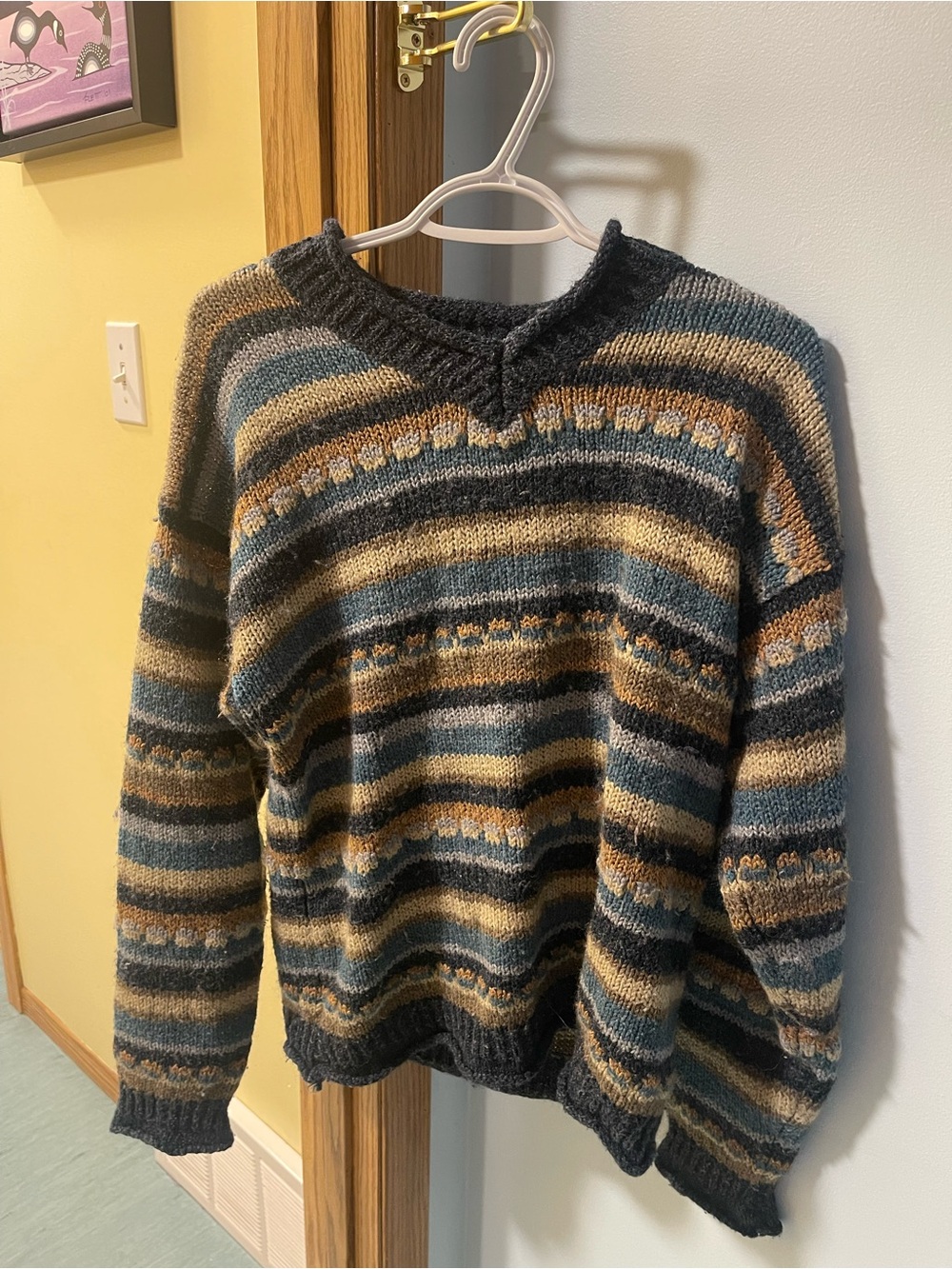 VINTAGE 90s Star UP Striped Knit Sweater Medium Earth Tone